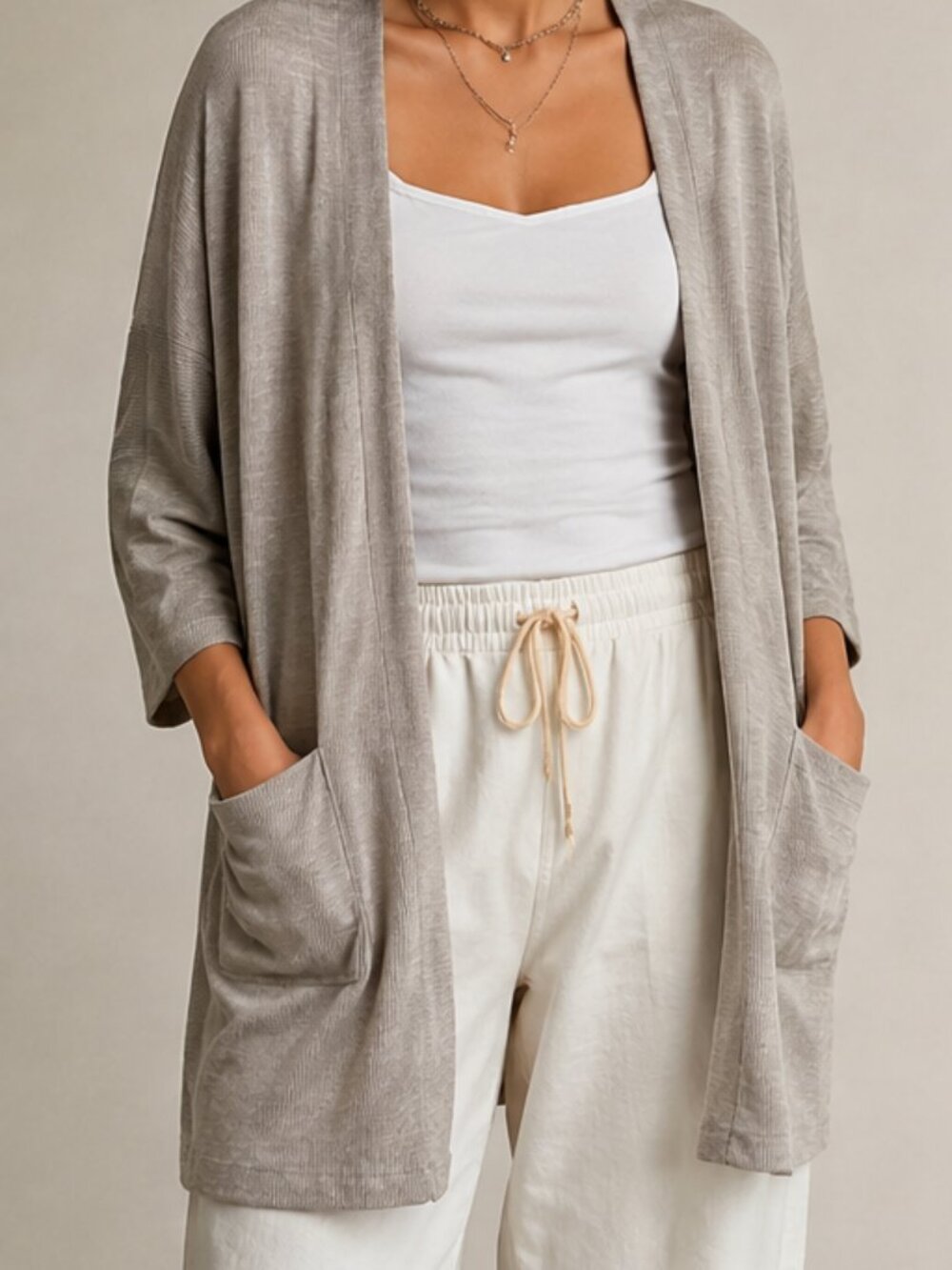 NWT DONNI Sandwash Ribbed Long Cardigan Gray Size S